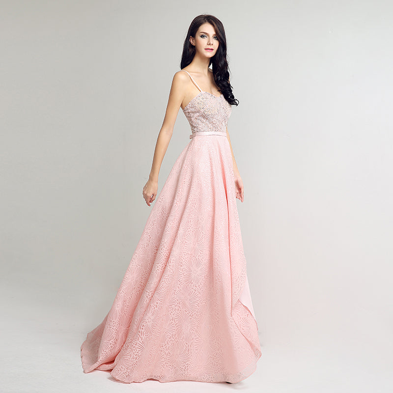 Charming Strapless Pink Long Gown with Embellished Bodice and Ruffled Prom Dress,LX240