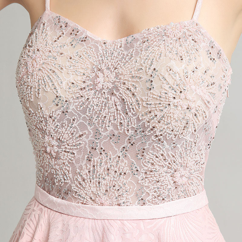 Charming Strapless Pink Long Gown with Embellished Bodice and Ruffled Prom Dress,LX240
