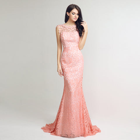 Gorgeous Sleeveless Peach Mermaid Lace Gown Prom Dress,LX241