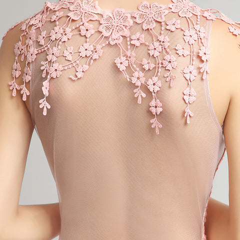 Gorgeous Sleeveless Peach Mermaid Lace Gown Prom Dress,LX241