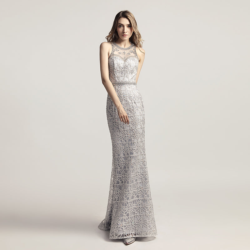 Opulent Gold Halter Mermaid Evening Dress with Exquisite Beaded and Lace Detailing,LX436