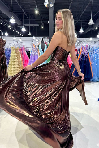 Fashion Sweetheart Satin A Line Long Prom Dresses with Slit
