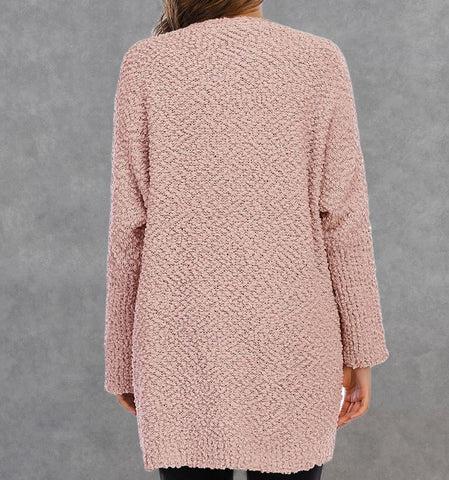 Winter new plus size knitted double pocket cardigan mid length sweater