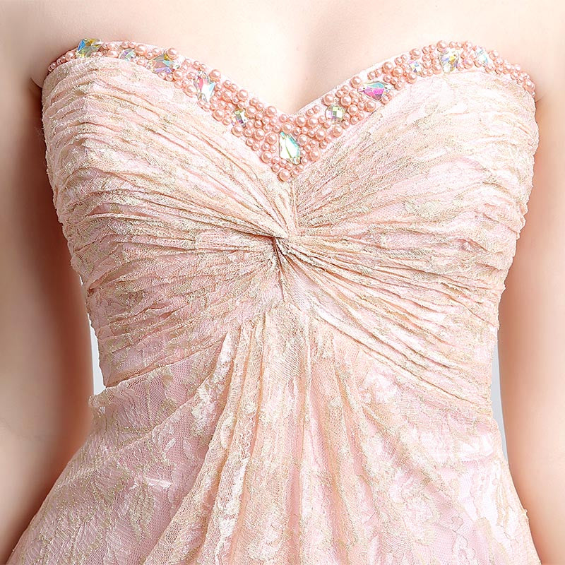 Chic Strapless Light Pink Short Dress with Ruched Bodice - Prom Dress, LX137