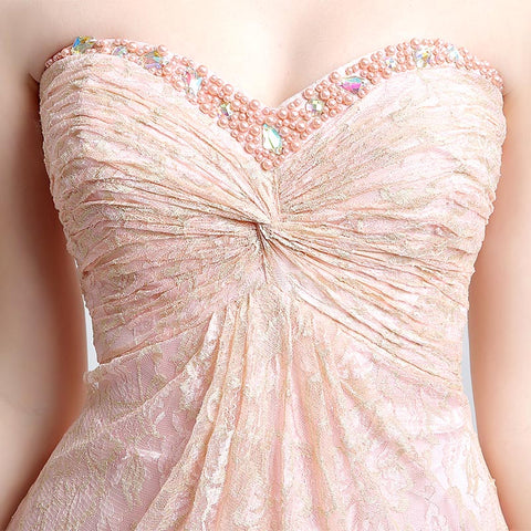 Chic Strapless Light Pink Short Dress with Ruched Bodice - Prom Dress, LX137