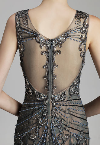 Exquisite Sleeveless Mermaid Evening Gown with Beaded and Embroidered Mesh Bodice Prom Dress,LX429