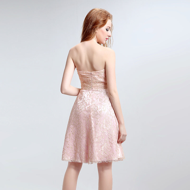 Chic Strapless Light Pink Short Dress with Ruched Bodice - Prom Dress, LX137