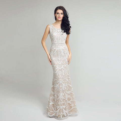Elegant Sleeveless Mermaid Evening Gown with Exquisite Embroidery Prom Dress，LX212