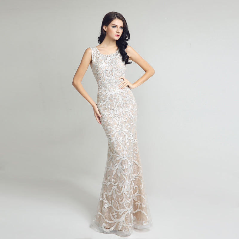 Elegant Sleeveless Mermaid Evening Gown with Exquisite Embroidery Prom Dress，LX212