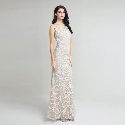 Elegant Sleeveless Mermaid Evening Gown with Exquisite Embroidery Prom Dress，LX212