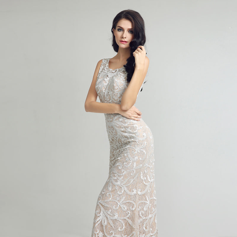 Elegant Sleeveless Mermaid Evening Gown with Exquisite Embroidery Prom Dress，LX212