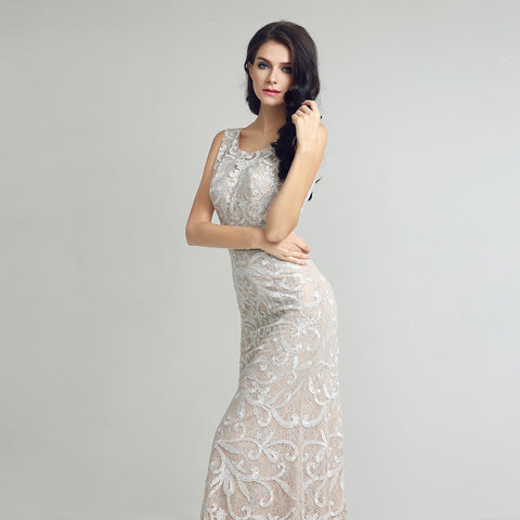 Elegant Sleeveless Mermaid Evening Gown with Exquisite Embroidery Prom Dress，LX212