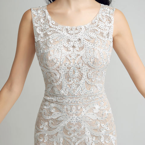 Elegant Sleeveless Mermaid Evening Gown with Exquisite Embroidery Prom Dress，LX212