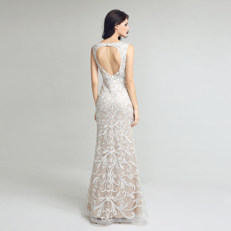 Elegant Sleeveless Mermaid Evening Gown with Exquisite Embroidery Prom Dress，LX212