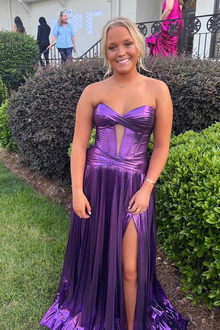 Cute A Line Turquoise Sweetheart Metallic Pleated Prom Dresses