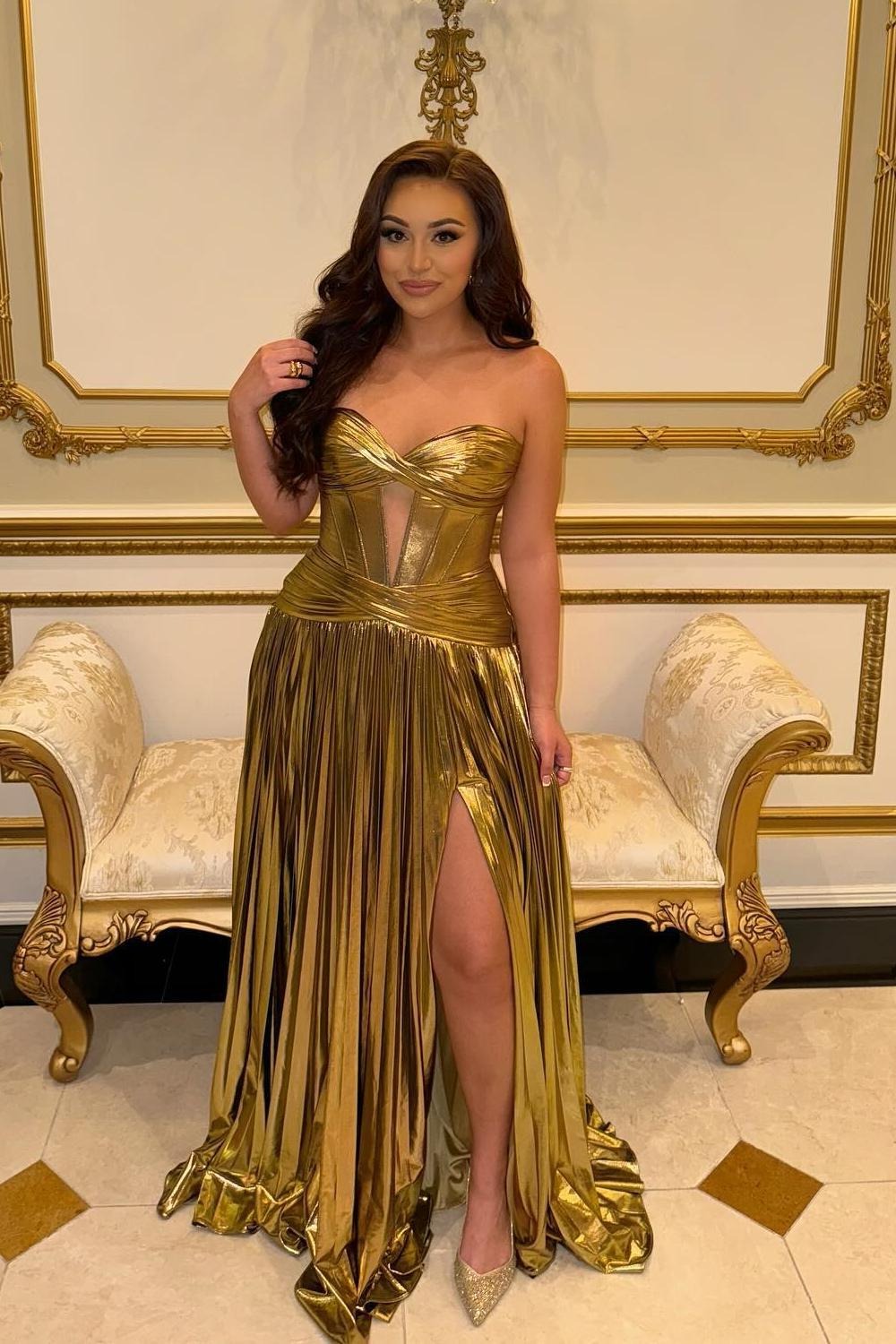 Cute A Line Turquoise Sweetheart Metallic Pleated Prom Dresses