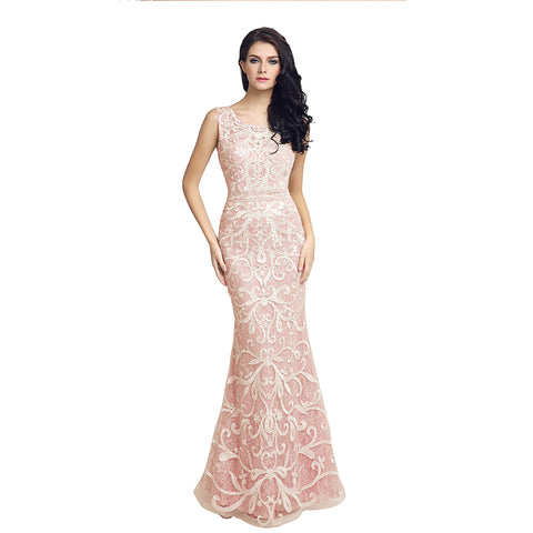 Elegant Sleeveless Mermaid Evening Gown with Exquisite Embroidery Prom Dress，LX212