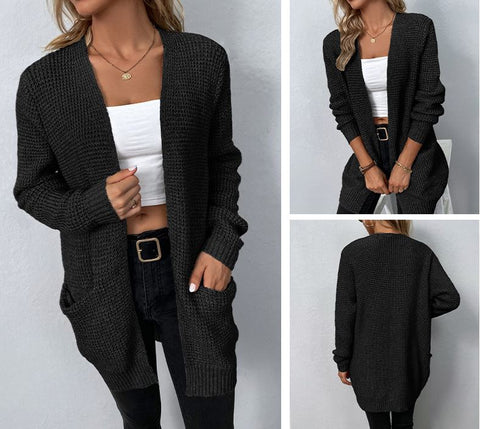 Solid color knitted sweater jacket