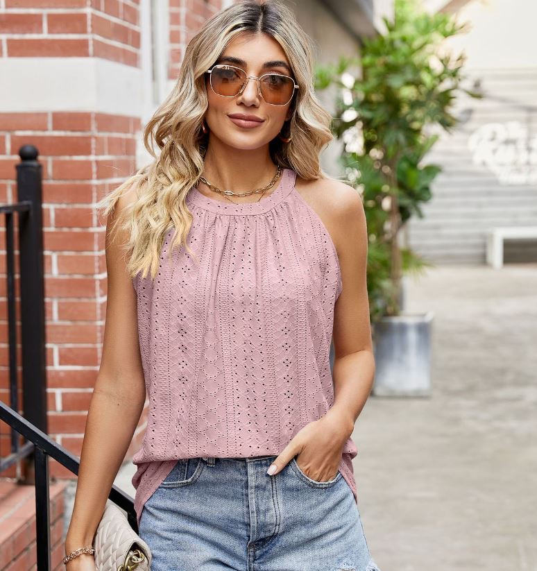 Loose round neck pleated vest sleeveless camisole T-shirt