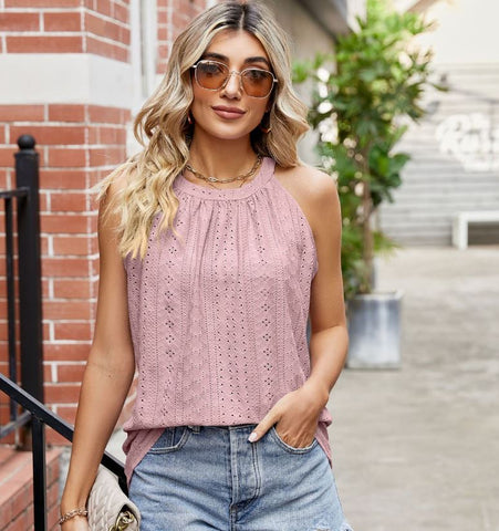 Loose round neck pleated vest sleeveless camisole T-shirt
