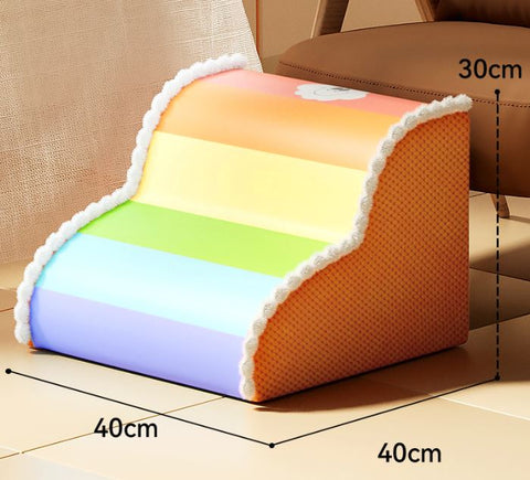 Cute Rainbow Cloud Waterproof Small Dog Bed Sofa Steps Detachable Stairs