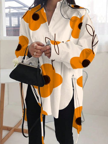 Autumn loose mid length printed shirt