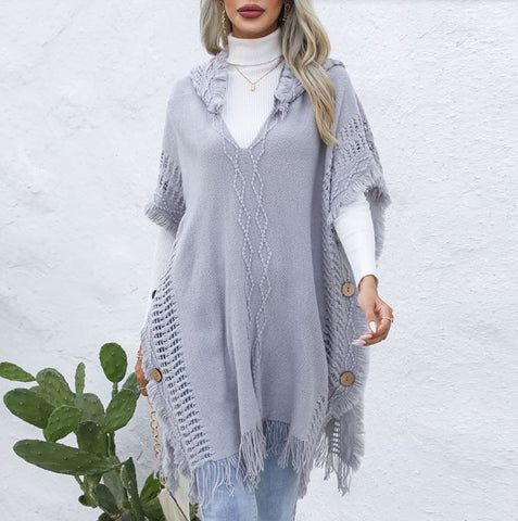 Casual loose V-neck tie hat mid length top jacket