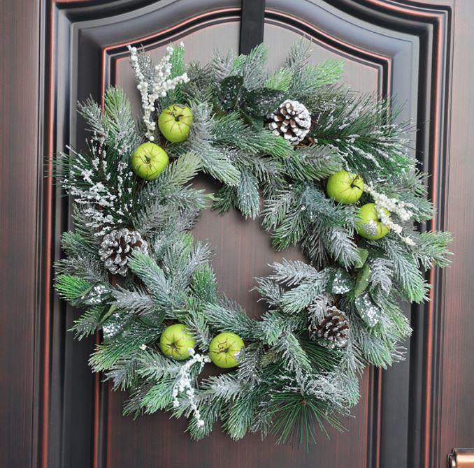 American style green apple door hanging Christmas wreath