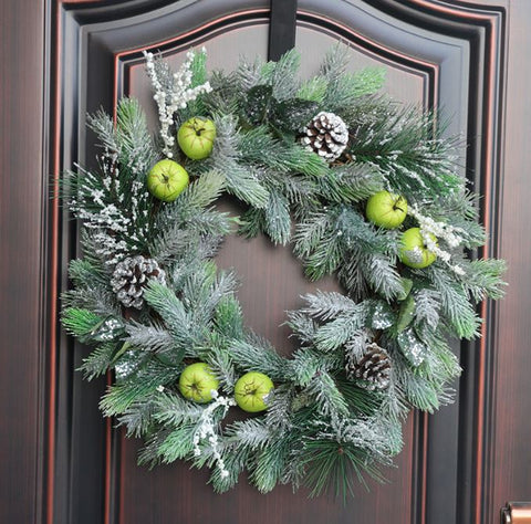American style green apple door hanging Christmas wreath