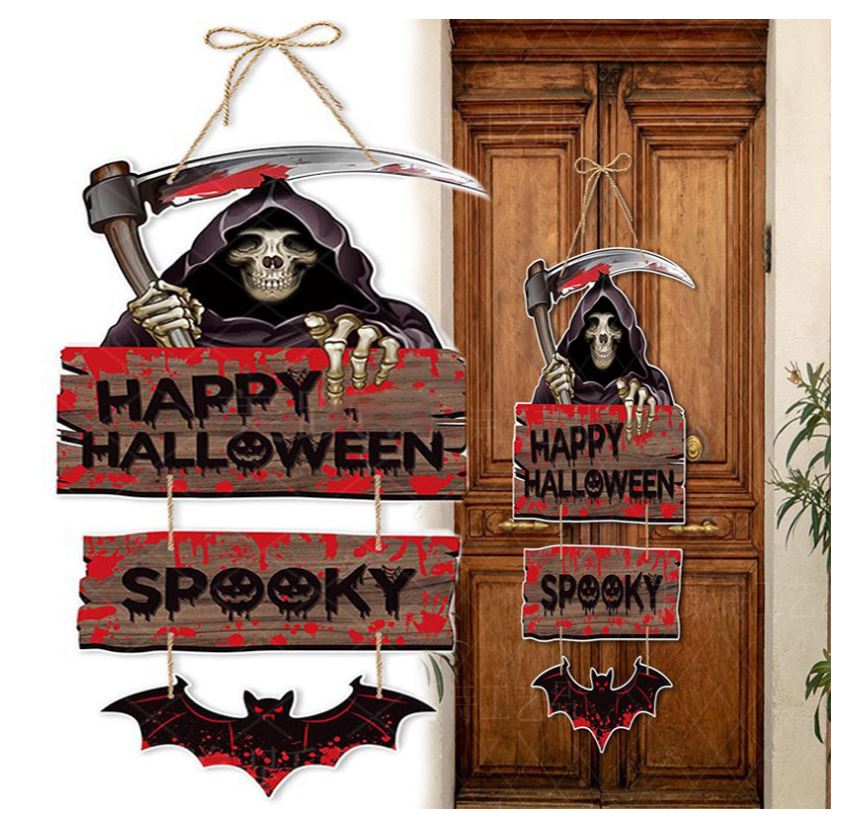 Halloween Wooden Pumpkin Bat Courtyard Wall Pendant Decoration Arts and Crafts