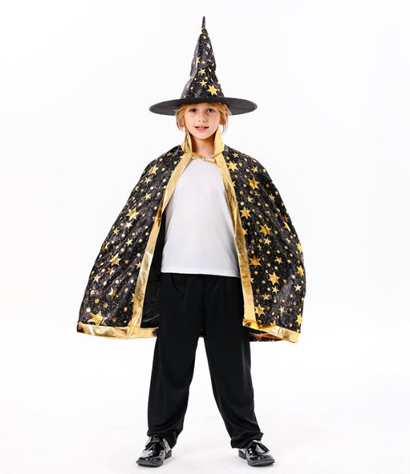 Halloween children's five-star hot stamping witch wizard cloak