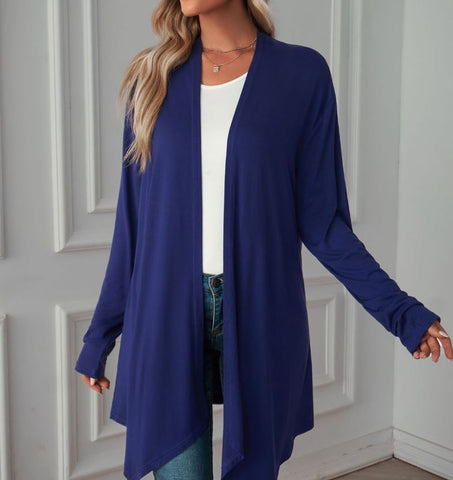 Autumn new solid color long sleeved cardigan jacket long top