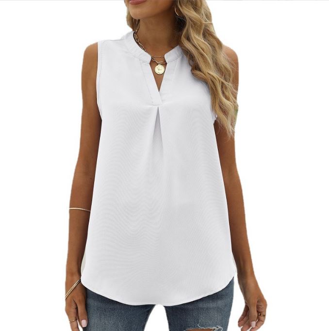 Solid color chiffon shirt loose V-neck pullover sleeveless top vest