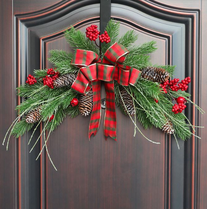 Christmas door hanging cow horn rattan decorative wreath