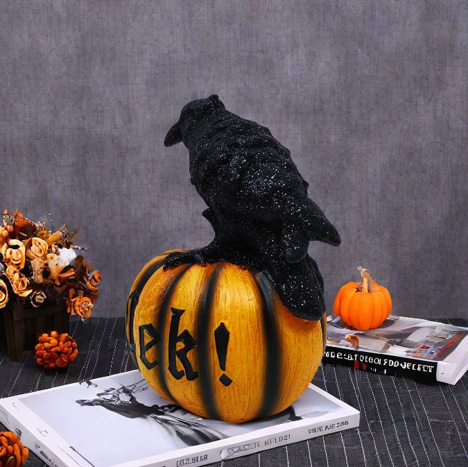 Halloween Crow Pumpkin Ornament Prop