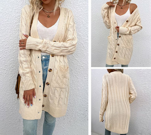 Autumn and winter long button up cardigan