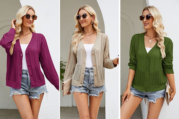 2024 temperament hollow V-neck knitted sweater