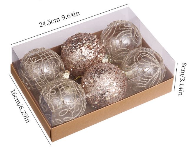 6pcs high-quality transparent painted Christmas ball gift box pendant