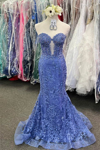 Lace Sweetheart  Appliques Mermaid Long Prom Dresses
