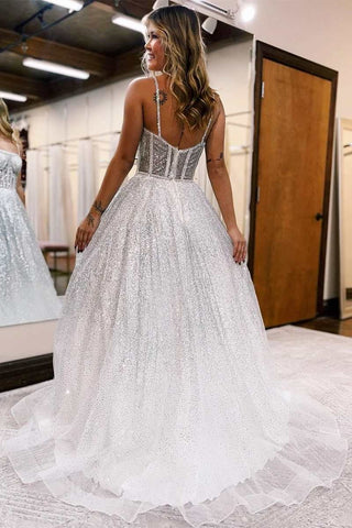 A-Line Silver Ombre Sequins Princess Straps Prom Gown