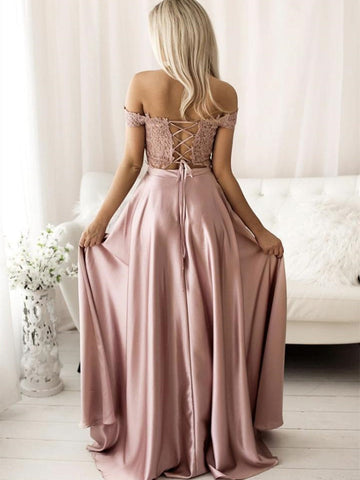 Two Pieces Off Shoulder  Lace Long Prom, Formal, Evening Dresses