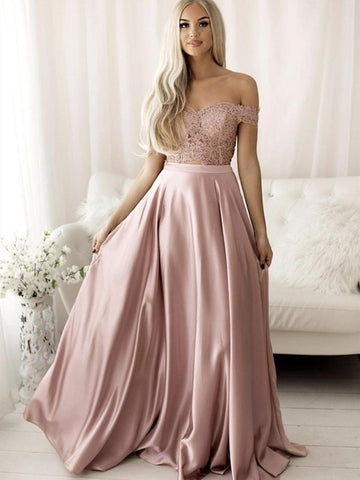 Two Pieces Off Shoulder  Lace Long Prom, Formal, Evening Dresses