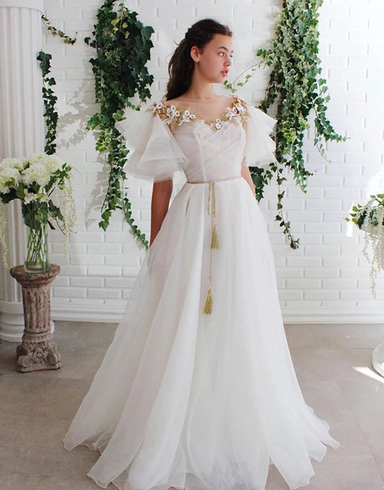 Strapless Ball Gown Wedding Dress with Embroidered Flowers