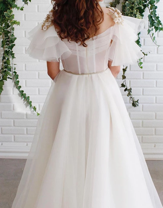 Strapless Ball Gown Wedding Dress with Embroidered Flowers