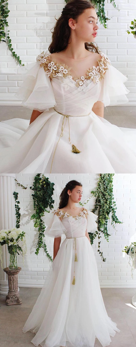 Strapless Ball Gown Wedding Dress with Embroidered Flowers