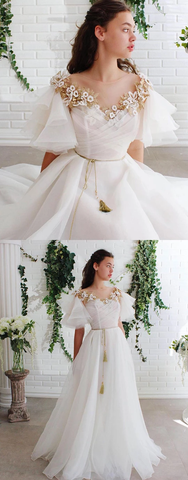Strapless Ball Gown Wedding Dress with Embroidered Flowers