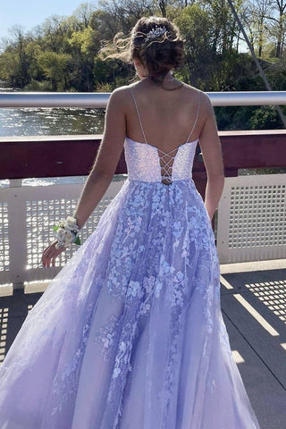 Sparkle  Sequins Long Lavender Prom Dress with Appliques