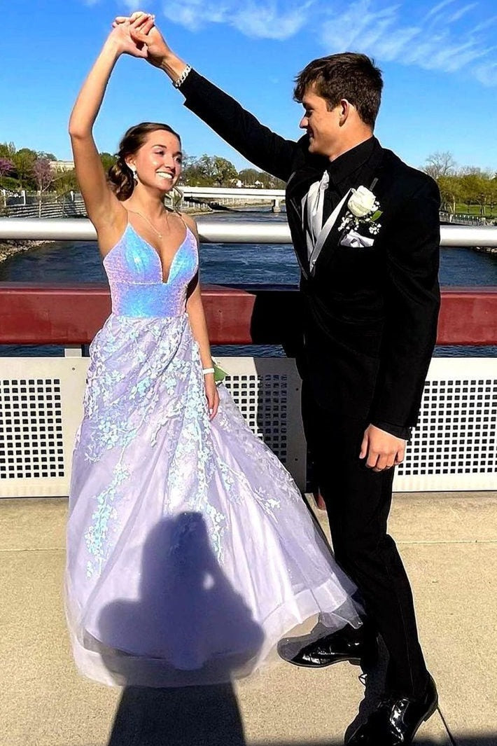 Sparkle  Sequins Long Lavender Prom Dress with Appliques