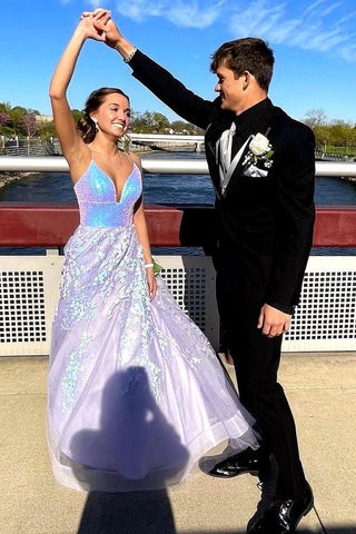 Sparkle  Sequins Long Lavender Prom Dress with Appliques