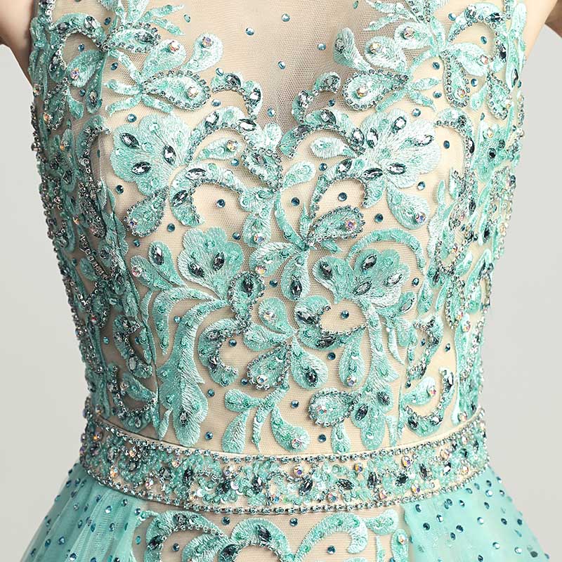 Enchanting Mint Green Embroidered Sheath Gown with Detachable Tulle Overlay Prom Dress,LX441